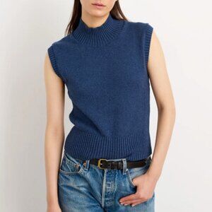 New Alex Mill Cotton Blend Mock Neck Vest Blue Large $125